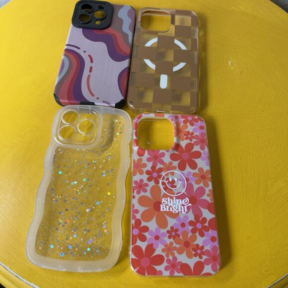 iPhone 15 Pro MagSafe Cases Lot Of 4 Feminine Girly Cases Floral glitter Wavy - Picture 1 of 12